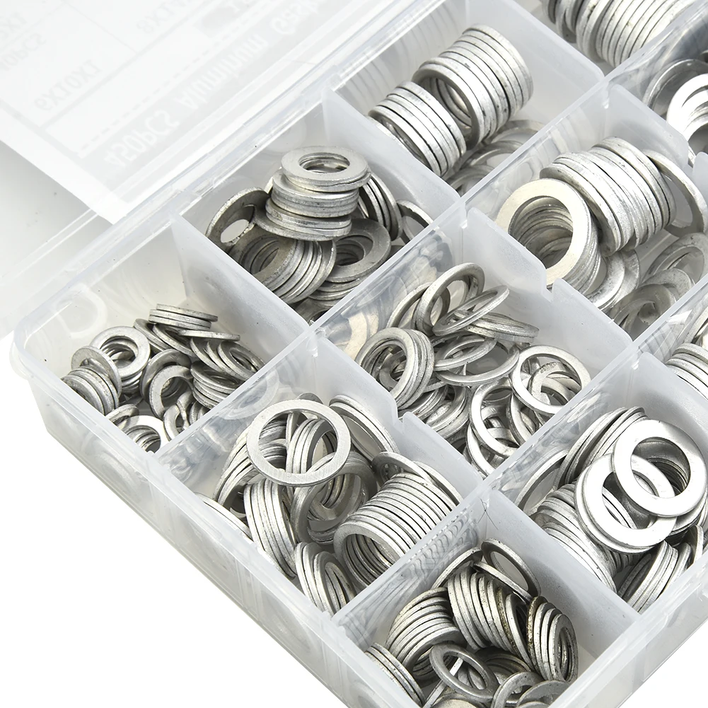 

450pcs/Set Gaskets Assortment Washer Sealing Tools Flat Plain Silver Wear Resistant Machine Kit Accessory With Plastic Box
