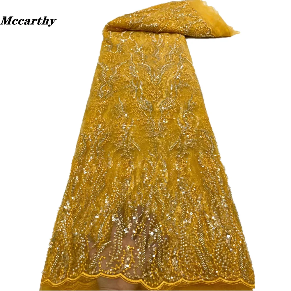 

Mccarthy African Sequins Tulle Lace Fabric 5 Yards 2022 High Quality Embroidered French Net Lace Nigerian Beaded Lace For Party