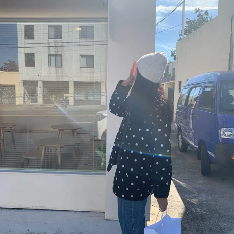 2021 New Winter Polka Dot Thin Coats O-Neck Warm Loose Casual Jackets Women Long Sleeve Outwear Elegant Tops Female Streetwear