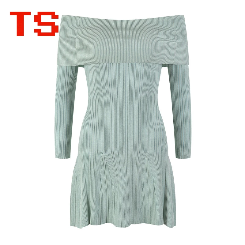 

Sexy Strapless Package Hip Dress 2023 Early Autumn New Green Thread A Neck Knitted Mini Dress Women High Quality