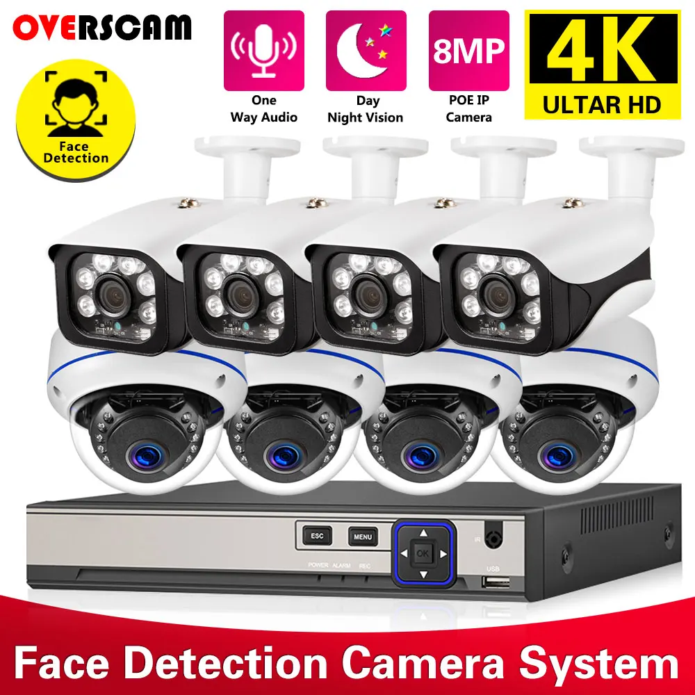 

Комплект наружного видеонаблюдения H.265, 8 каналов, 8 Мп, 4K, POE, сетевой видеорегистратор с ии, IP-камерой 5 МП, P2P