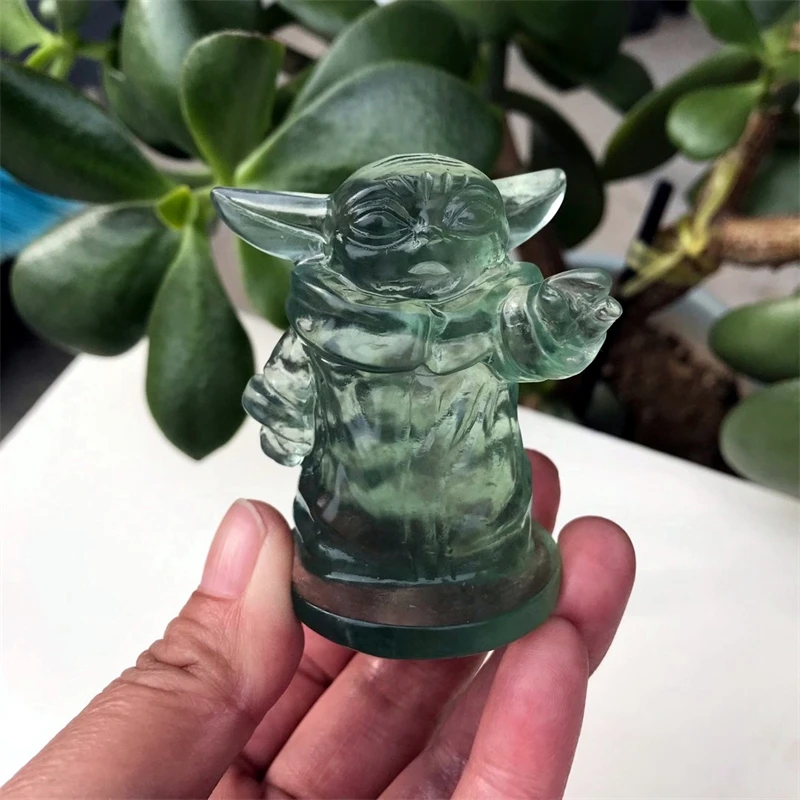 

Natural Fluorite Carved Crystal Cartoon Statue Healing Crystal Feng Shui Aesthetic Room Decor Reiki Gift