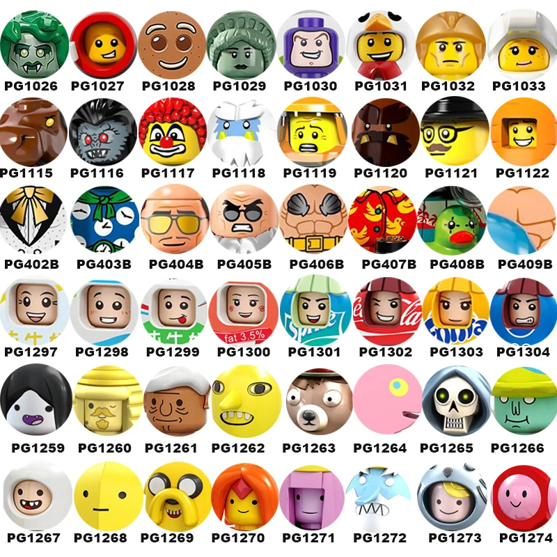 

PG8061 PG8087 PG8106 PG8134 аксессуары строительные блоки Мультяшные персонажи градиенты экшн-фигурки голова игрушки для детей Подарки