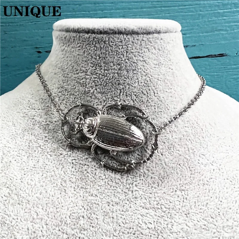 

Vintage Beetle Charm Necklace For Men Women Fashion Gothic Animal Bone Jewelry Witch Accessory Silver Chain Gothic Choker 2022