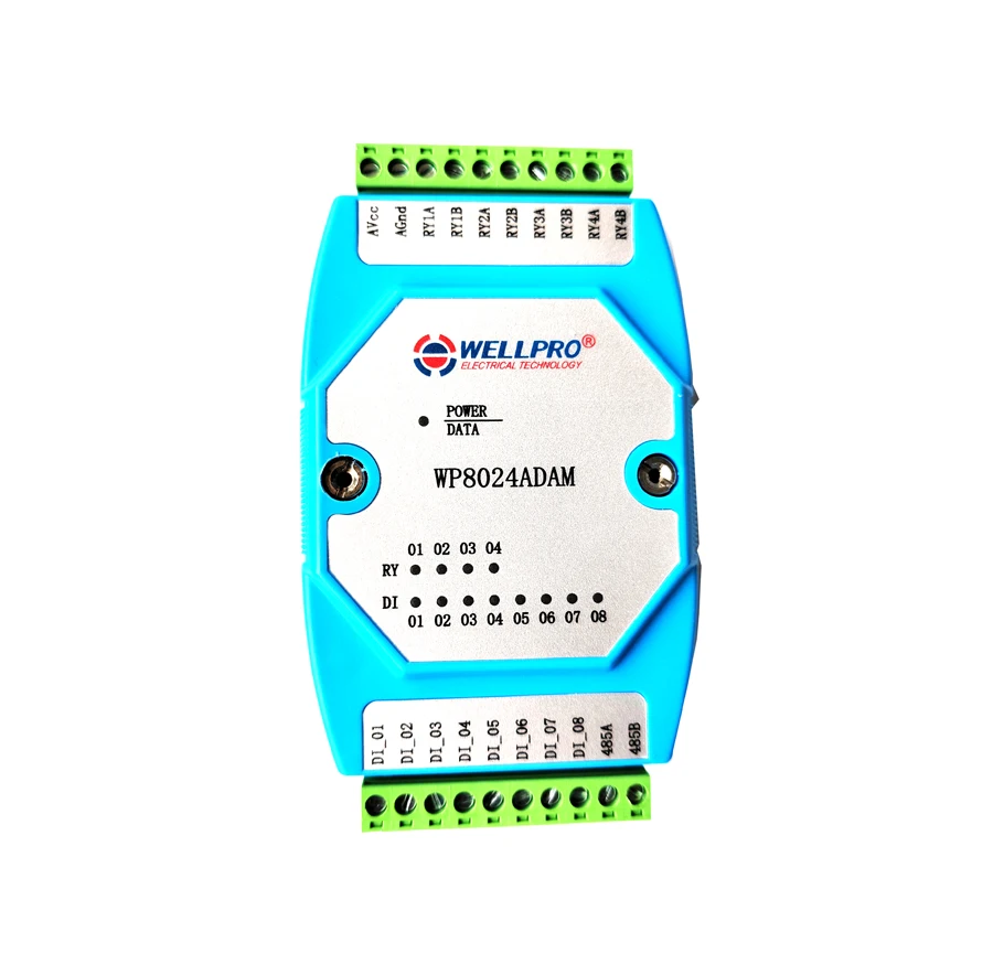 Фото Модуль цифрового ввода-вывода 35 мм, 8 каналов, изолированный, 8DI 4RY RS485 MODBUS RTU WP8024ADAM №3
