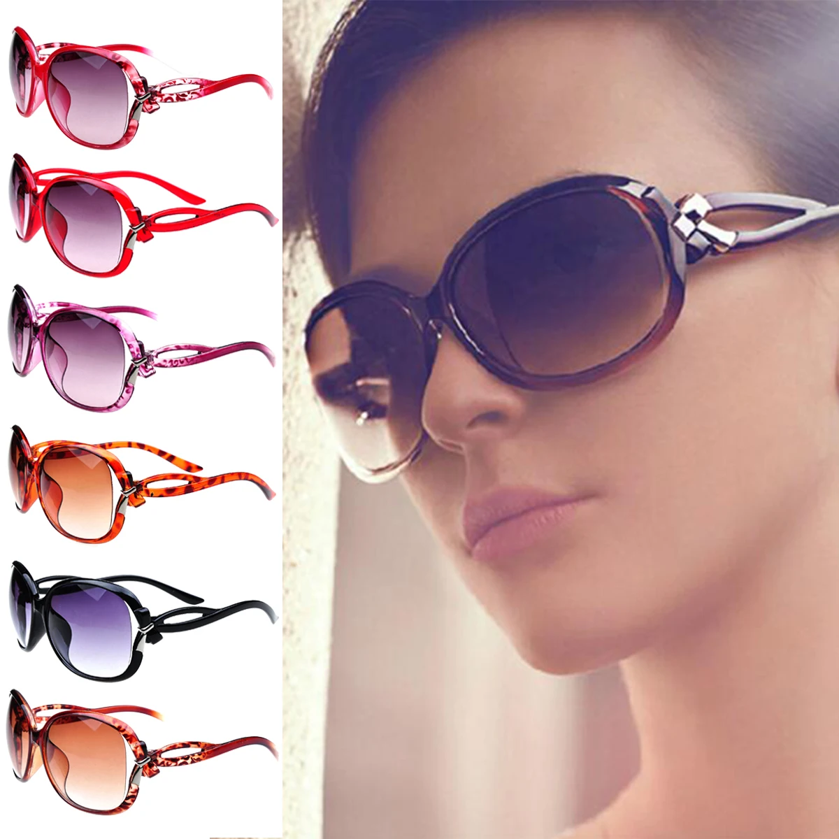 

Модные солнцезащитные очки FOENIXSONG для женщин 2023, черные, красные, коричневые женские Овальные Солнцезащитные очки большого размера с бабочкой, очки UV400