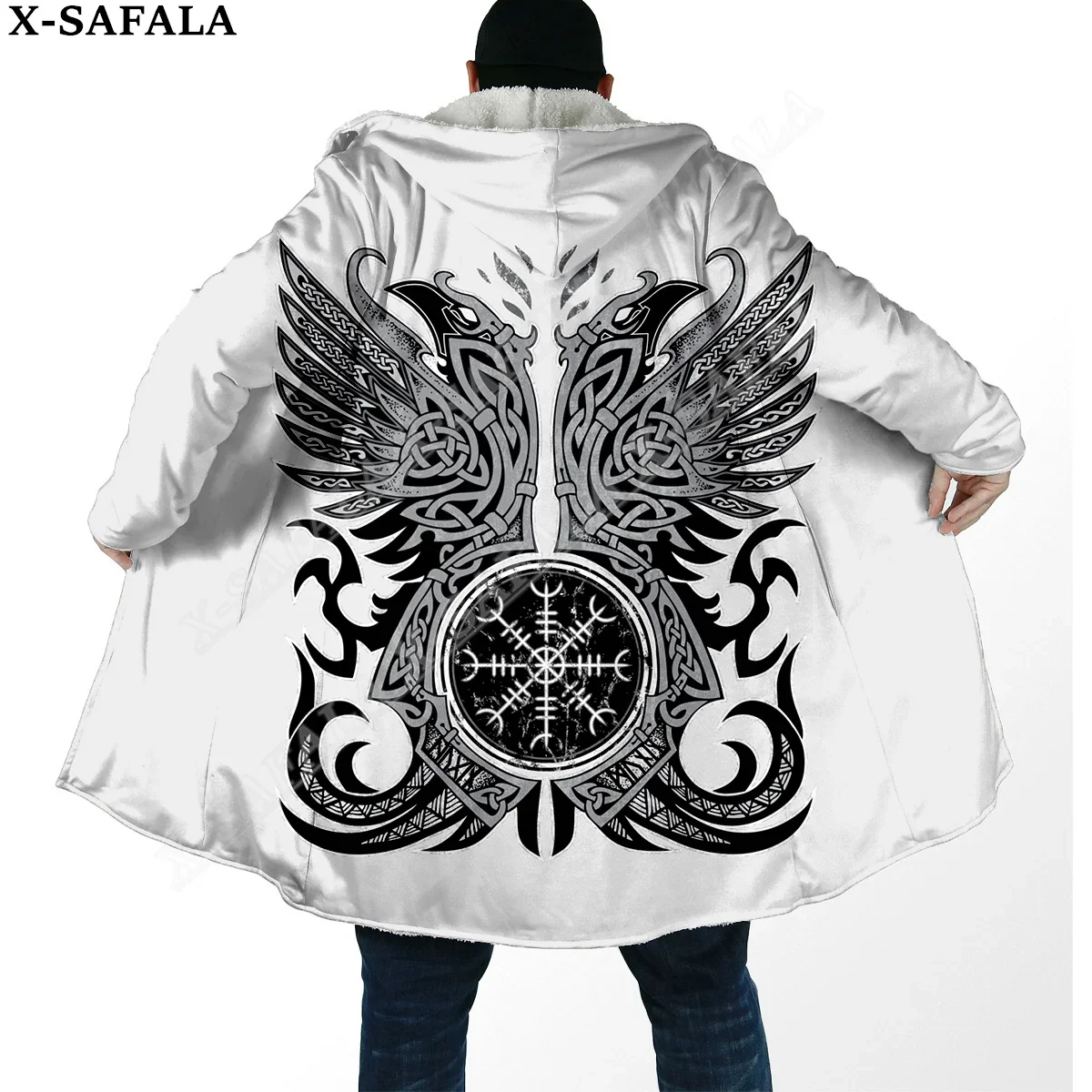 Мужской теплый длинный плащ с капюшоном цвета в ассортименте