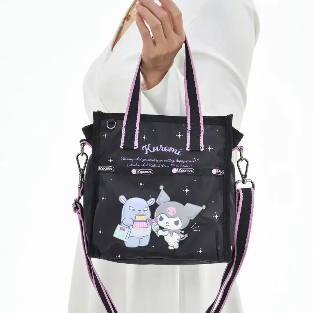 New Kuromi Bag Fashion Printed Casual Tote Messenger Bag Sanrio Shoulder Bag School Bag Student Girls Large Capacity Waterproof