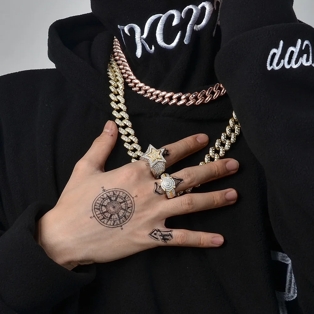 

Luxury Full Zircon S925 Sterling Silver Gold Ring for Men Hip Hop Rock Punk Fine Jewelry Wedding Rings Birthday Gift for Boy New