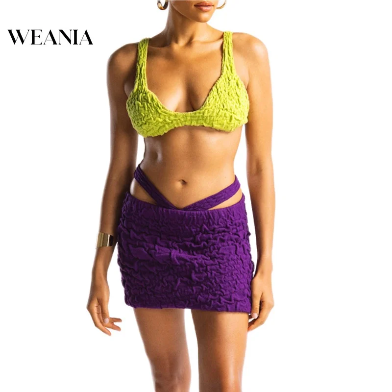 

Women's Sexy Cropped Sleeveless Top & High Waist Skirt Set