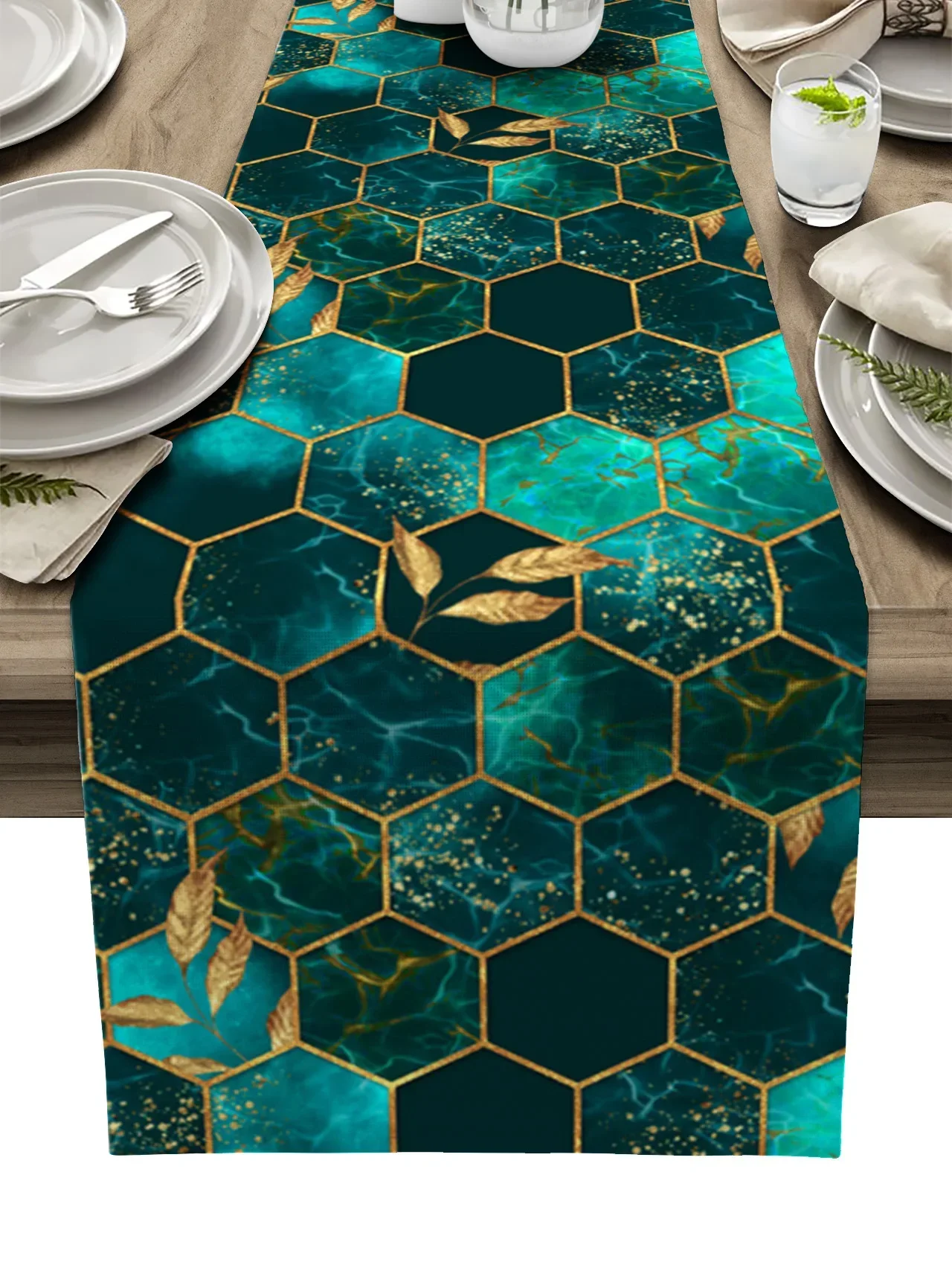 Мраморная сотовая текстура зеленая льняная дорожка для стола украшение