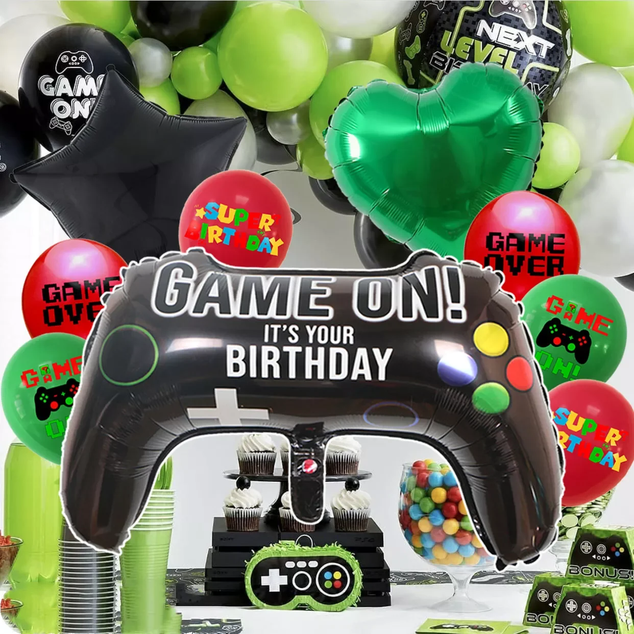 

23ingh Gamepad Game on Happy Birthday party Aluminum foil digital balloon Fort Green Black Decorations Latex balloons nite