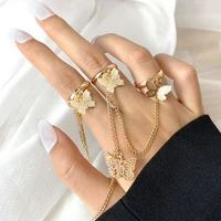 gold color silvery butterfly chain rings for women hip hop chain tassel open rings multi layer adjustable set party gift jewelry