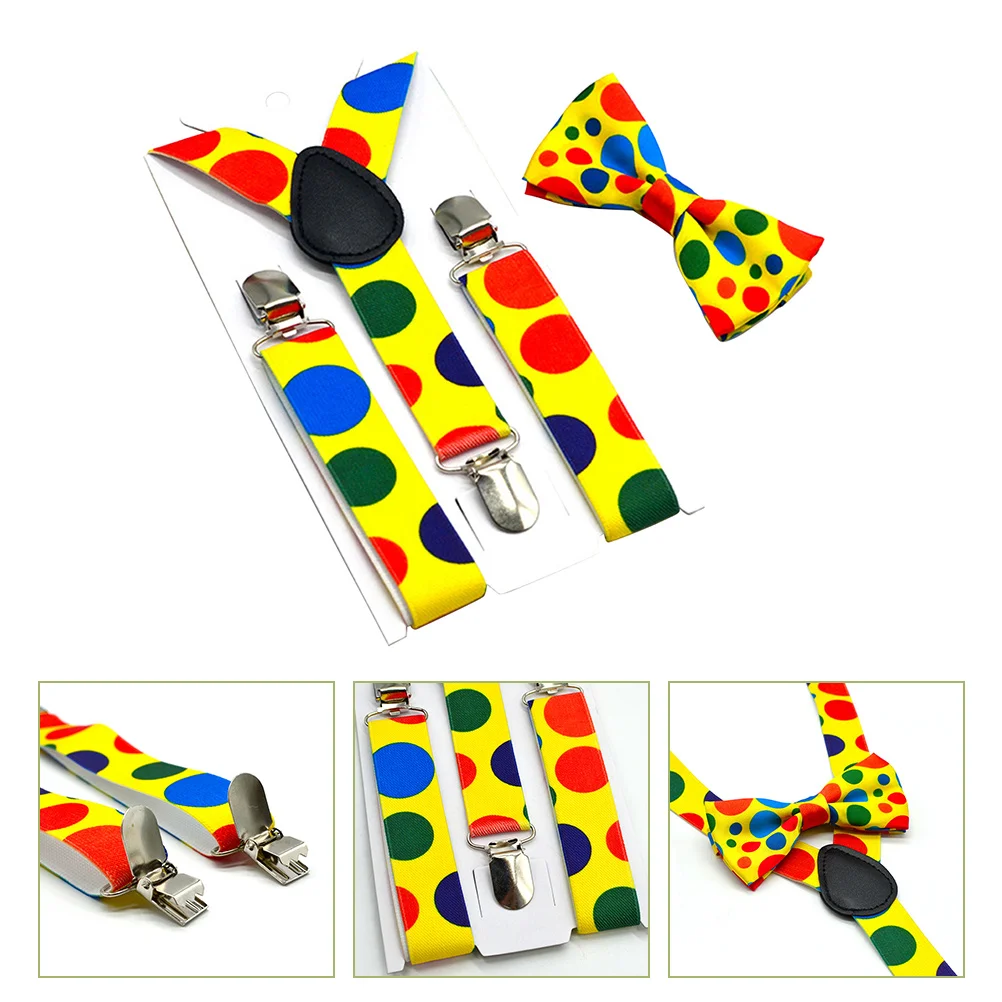 

Polka Dot Bow Tie Belt Suits Kids Pre- Tied Bow Tie Clown Wedding Suspender Christmas Suspenders Metal Pants Suspender Student
