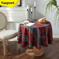 round tablecloth ethnic cotton and linen print red tassel coffee table living room dining tablecloth table mats home decoration