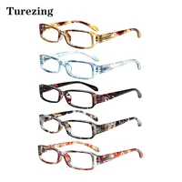 turezing 5 pack spring hinged reading glasses men women printed flower frame decorative eyeglasses hd presbyopia vision eyewear
