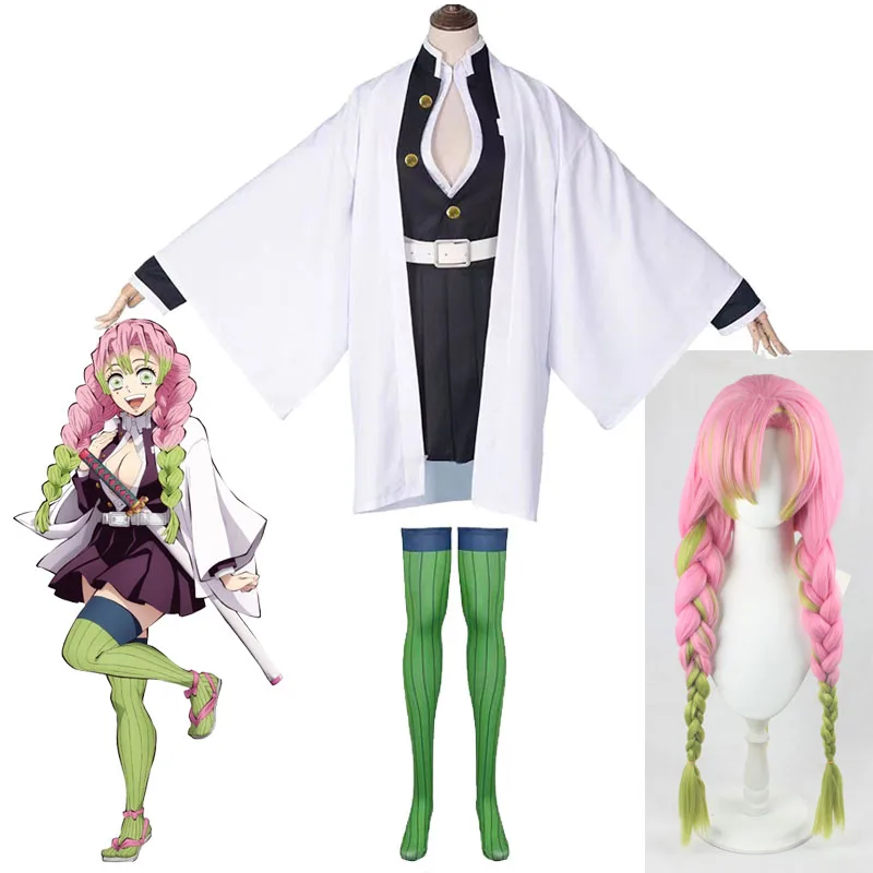 

Anime Demon Slayer Kanroji Mitsuri Cosplay Costume And Wig Kimetsu No Yaiba Kisatsutai Love Hashira Uniform Skirts Full Outfits