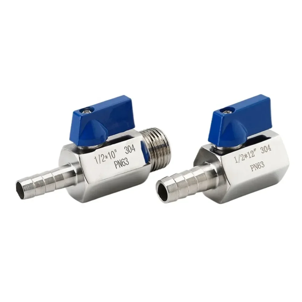 

1/8" 1/4" 3/8" 1/2 3/4 BSP Женский Мужской x 6-20 мм Шланговый штуцер из нержавеющей стали 304 Санитарный мини-шаровой клапан Homebrew с синей ручкой