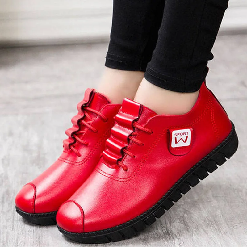 

New Women Pu Leather Shoes Women's Ballet Flat Shoes Red Black Sneakers Ladies Female Footwear Casual Walking Shoes Autumn