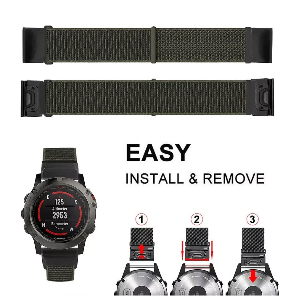 22mm 26mm Nylon Strap for Garmin Fenix 6 6X Pro Fenix 5 5X plus 3 3HR Forerunner 935 945 D2 Bravo Quick Release Smart Watch band