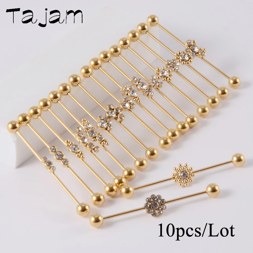 10PC/Lot Fashion Women Clear Crystal Industrial Barbell Long Bridge Earring Transversal Steel Piercing Jewelry Wholesale