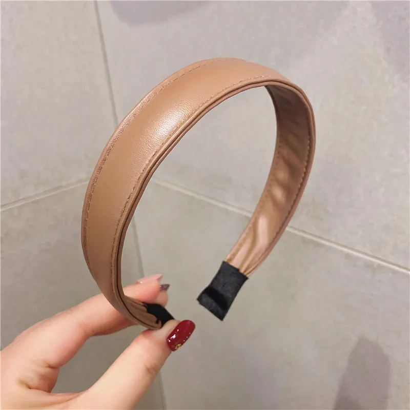 

New PU Leather Plain Headbands for Women Face Wash Hair Accessories All Match Solid Head Band Teen Girls Headwear Hairbands