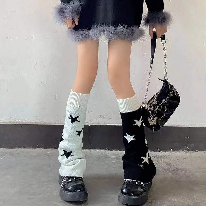 AB Star Knitted Leg Warmers Y2K Gothic Harajuku Women Japanese Socks Hot Girl Accessories High Tube Calf Socks Boots Cover Socks