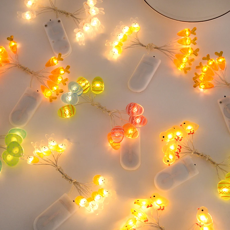 

LED Bunny Carrot Egg Light String Easter Decorations For Home Chick Rabbit Fairy Lights Kids Gifts Easter Event Party Supplies