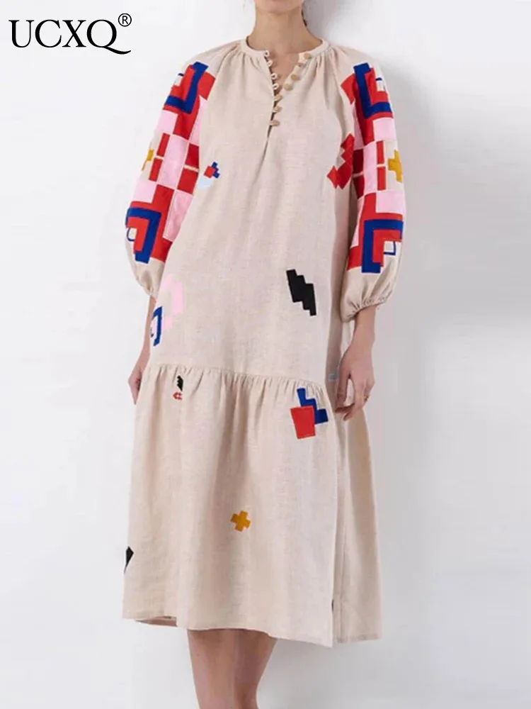 UCXQ Элегантное женское платье в европейском стиле с длинным рукавом и