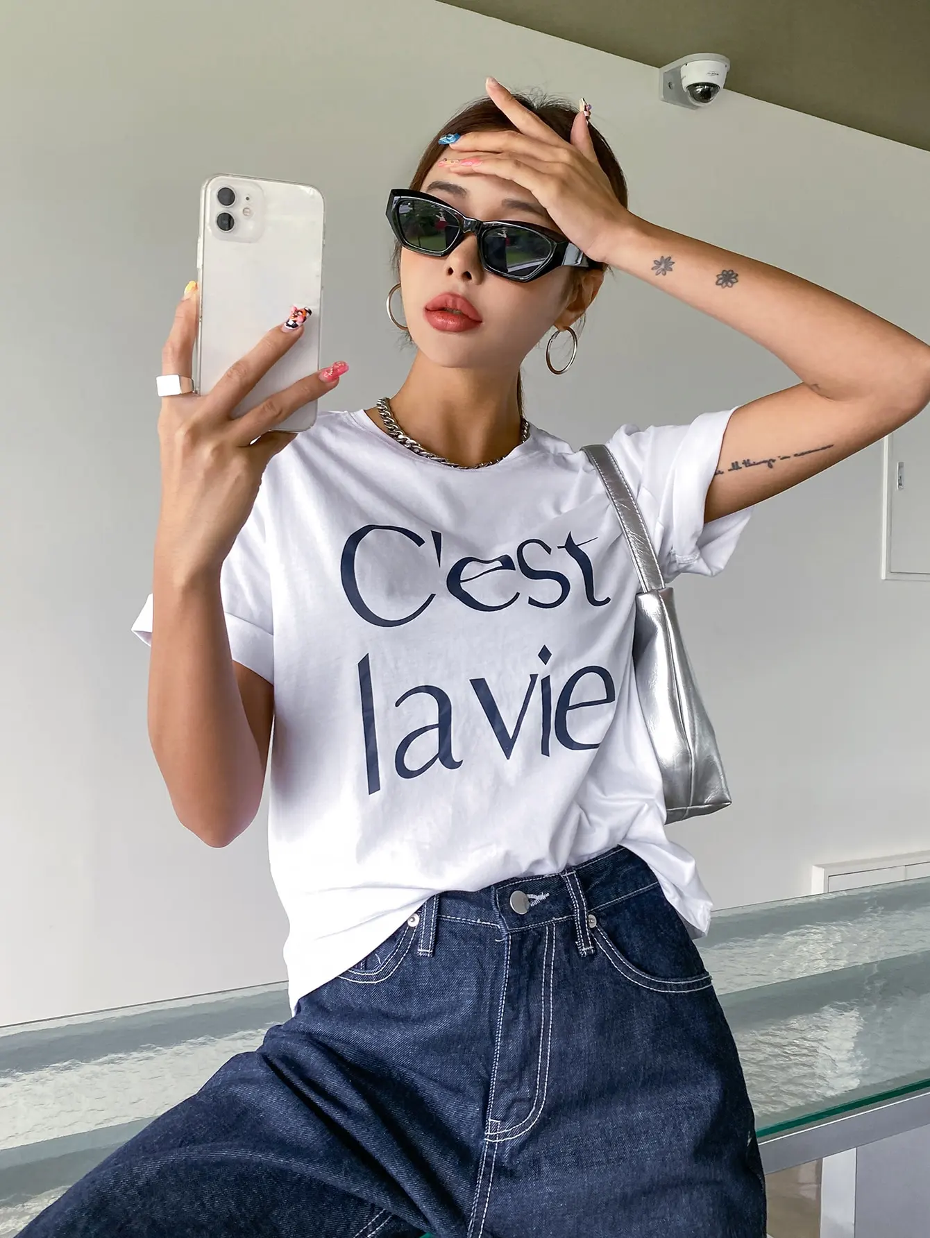 C'est Lacie Personality Letter Printed T-Shirt Women Summer Cotton Short Sleeve Loose Oversize Street Tshirt O-Neck Casual Tees images - 6