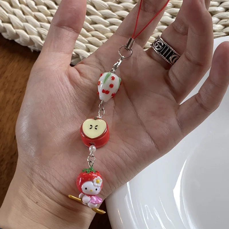 Женская милая мультяшная кошка яблоко клубника телефонная цепочка кавайная