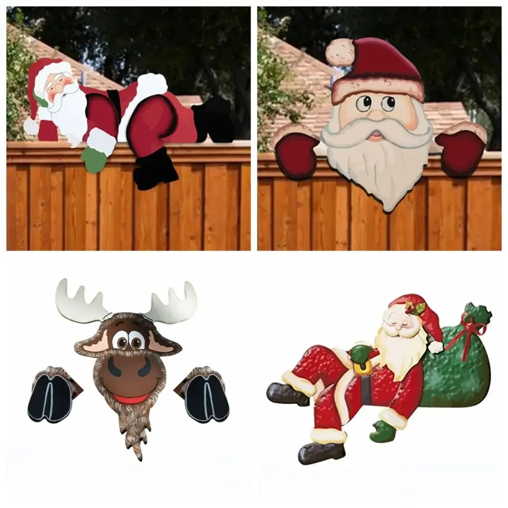 

Gift Indoor Outdoor Festival Favors PVC Yard Ornaments Cartoon Reindeer Christmas Fence Decoration Santa Clause Peeker