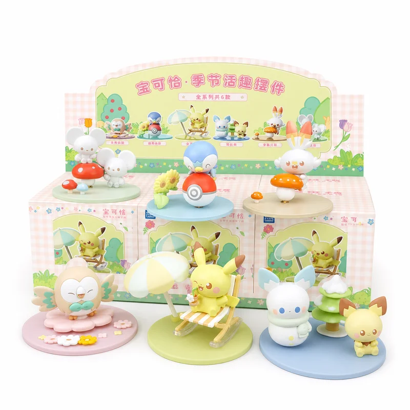 Фото Официальные оригинальные коллекционные фигурки Pokemon Pokepeace Seasonal Fun Ornaments в закрытой упаковке, полный набор из 6 видов: Пикачу, Пиплуп, Роулет, подарок для коллекционеров. №1