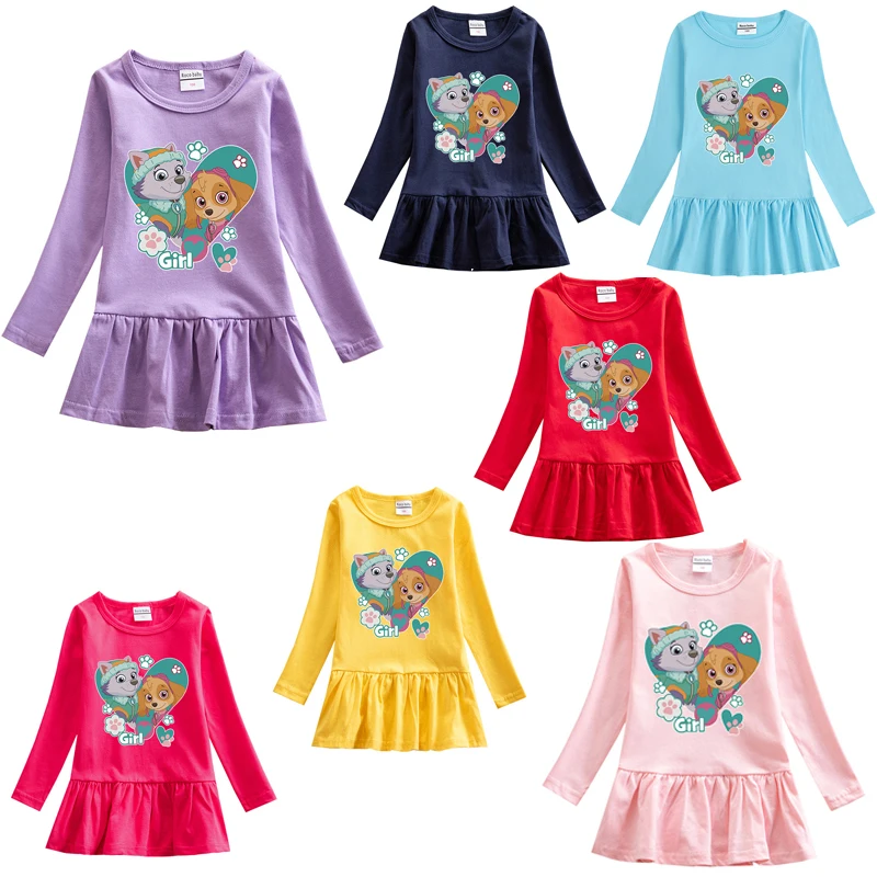 

Paw Patrol Dress Girls Dress Korean Version Cartoon Children's Clothing Round Neck Cotton Dress Kawaii Clothing Teenage Girls
