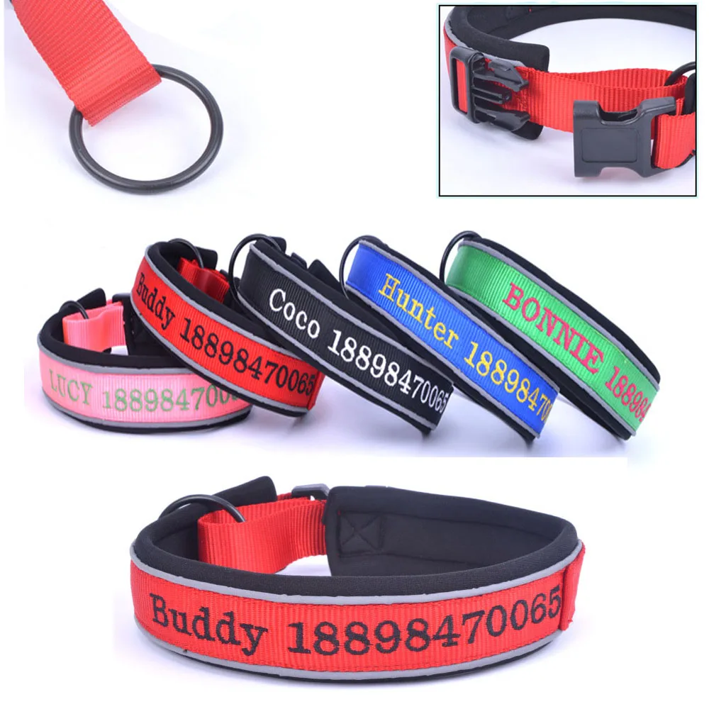 HUIJI 1pcs New Pet Dog Chain Embroidery Embroidery Telephone Name Anti-lost Diving Material Embroidery Collar DIY