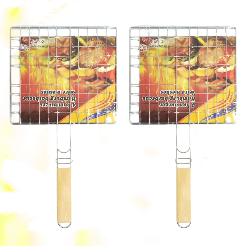 

2PCS Grill Basket Barbecue Tool Work For Vegetable Steak Meat Shrimp Chops Outdoor Grill Accessories ( Silver )