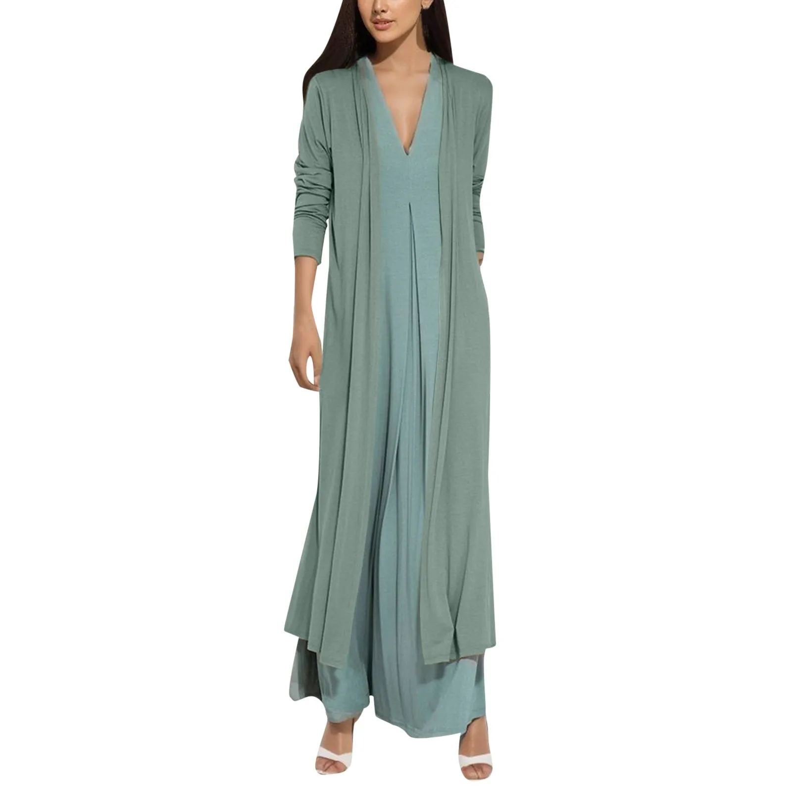 

Women's Casual Fashion Solid Color Unbuttoned Street Long Cardigan Coat Fall Cardigan for Women
