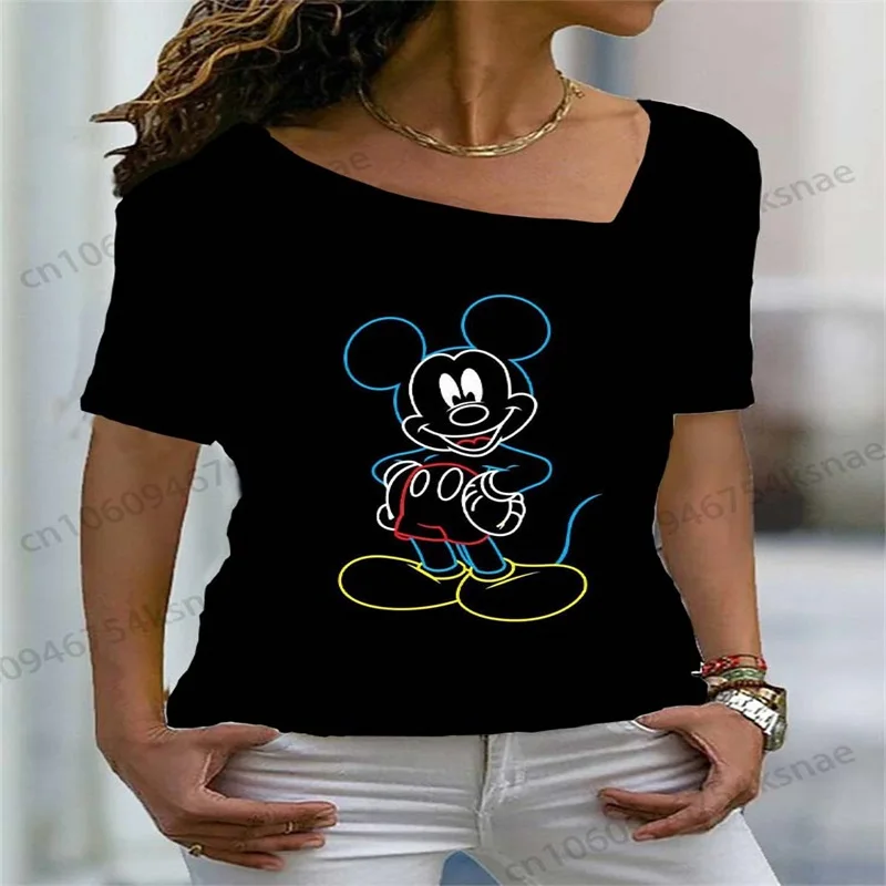 Disney  Y2k T-shirts Minnie Mouse Summer Blouses Woman 2023 Top Women Clothing Vintage Y 2k Harajuku Clothes for Woman Fashion