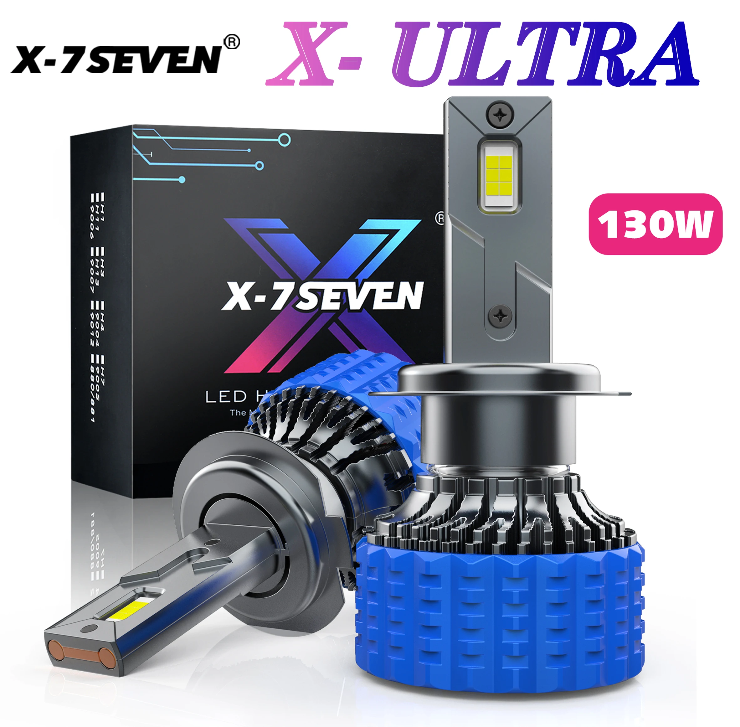X-7SEVEN X-ULTRA 130W 6500K LED Headlight Bulbs Lamps 9004 9005 9006 9007 9012 H1 H4 H7 H11 H13