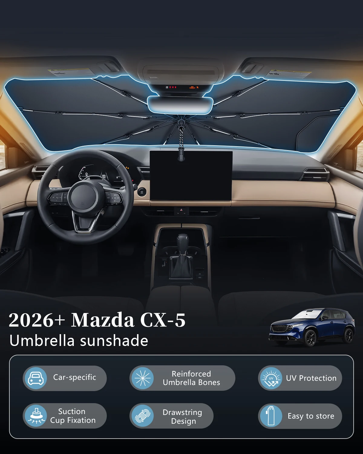 Фото LFOTPP для Mazda CX-5 CX5 2018-2026: Солнцезащитные шторки на лобовое стекло, козырьки на передние окна, аксессуары для Mazda CX-5, серебристый цвет. №2