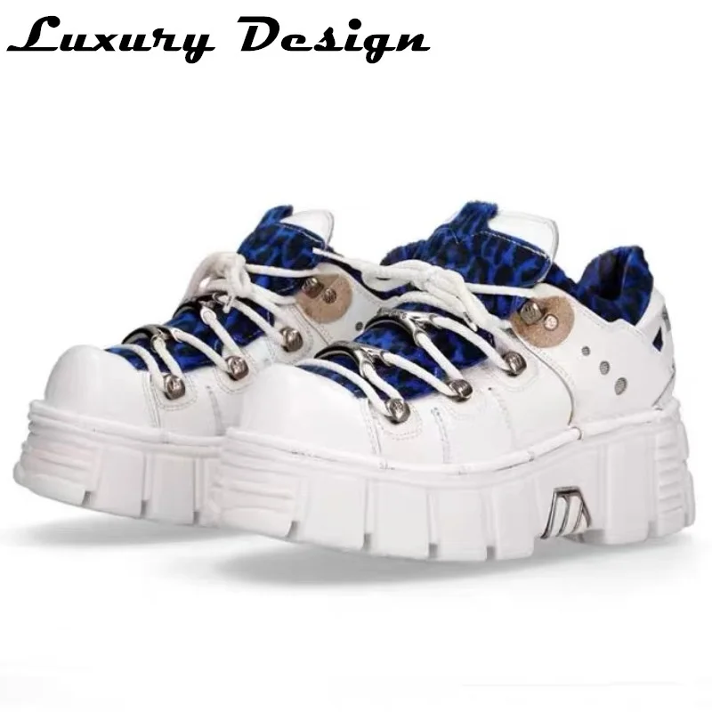 

Mixed Colors Lace Up Punk Platform Sneaker Ladies 2023 New Autumn Thick Soled Punk Daily Low Top Shoes Female Chunk Sneakers