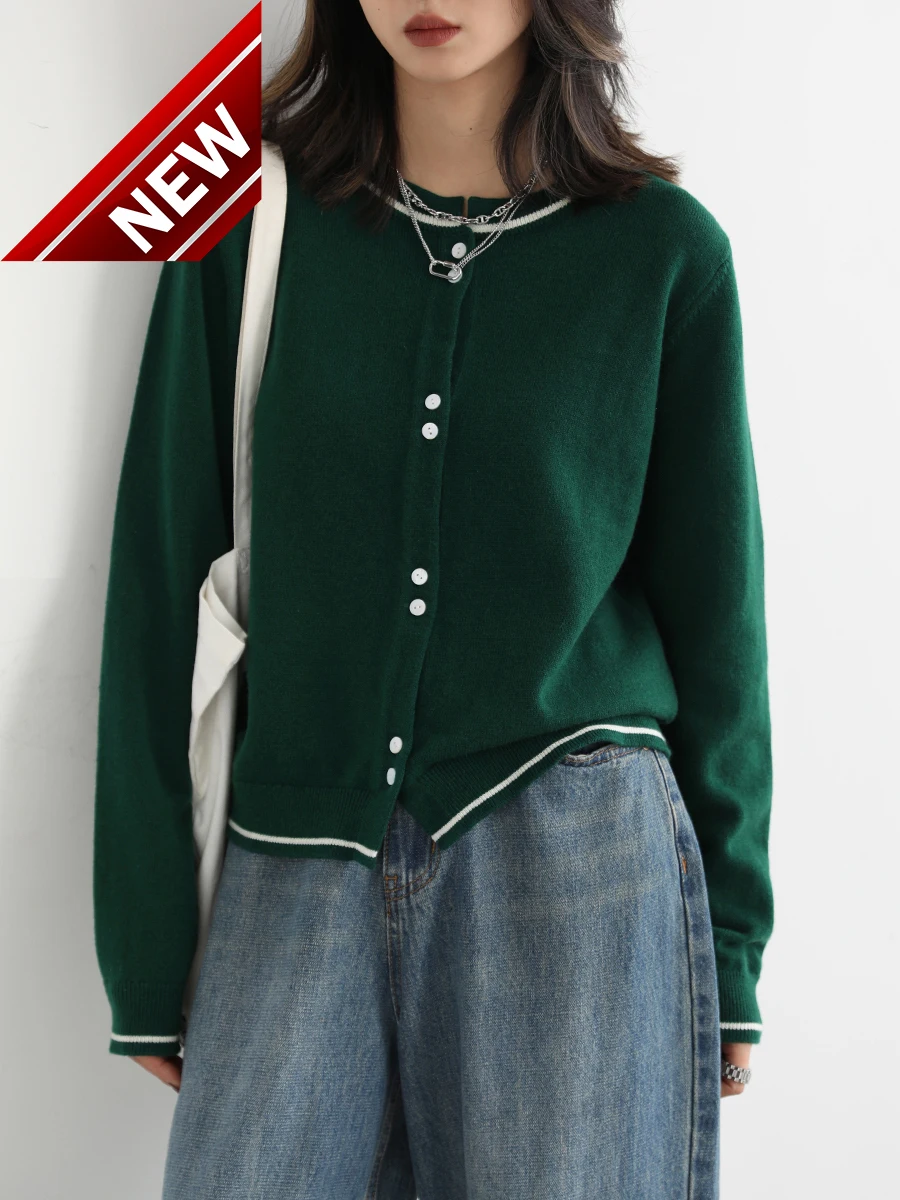 

O Women's Cardigan Vintage Neck Solid Sweater Short Jacket Single-breasted Long-sleeved Loose Casual Spring Autumn 2023