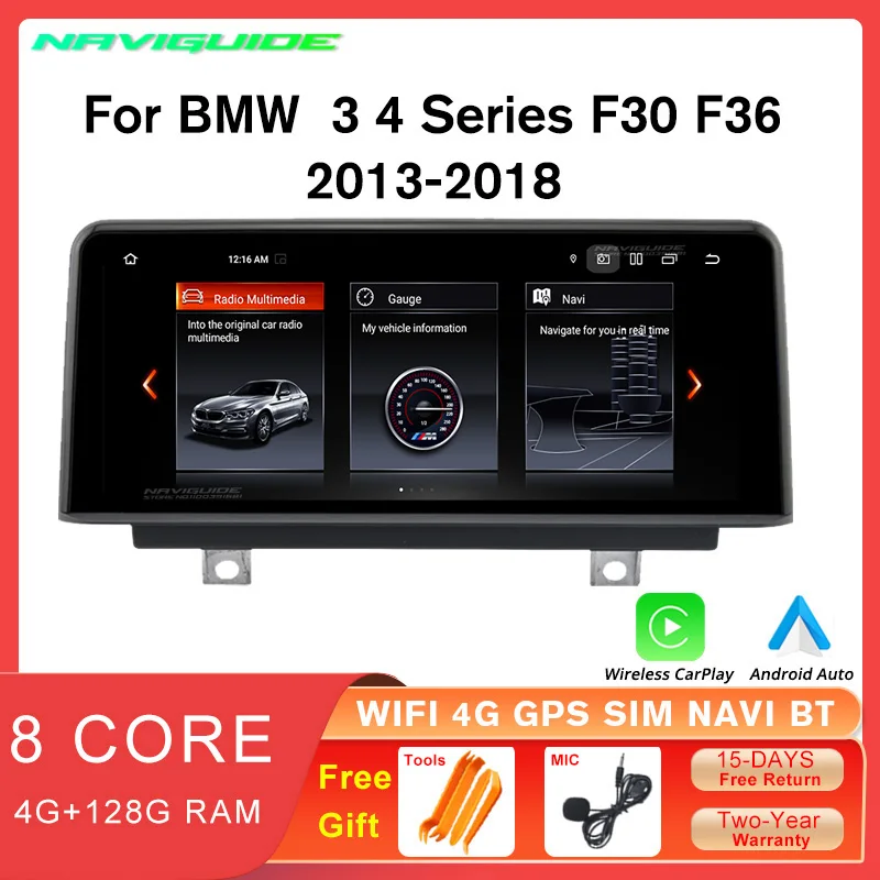 

NAVIGUIDE 10.25" Android 12 Car Radio Multimedia GPS Player For BMW 3 4 Series F30 F31 F32 F33 F34 F35 F36 1280*480P Carplay