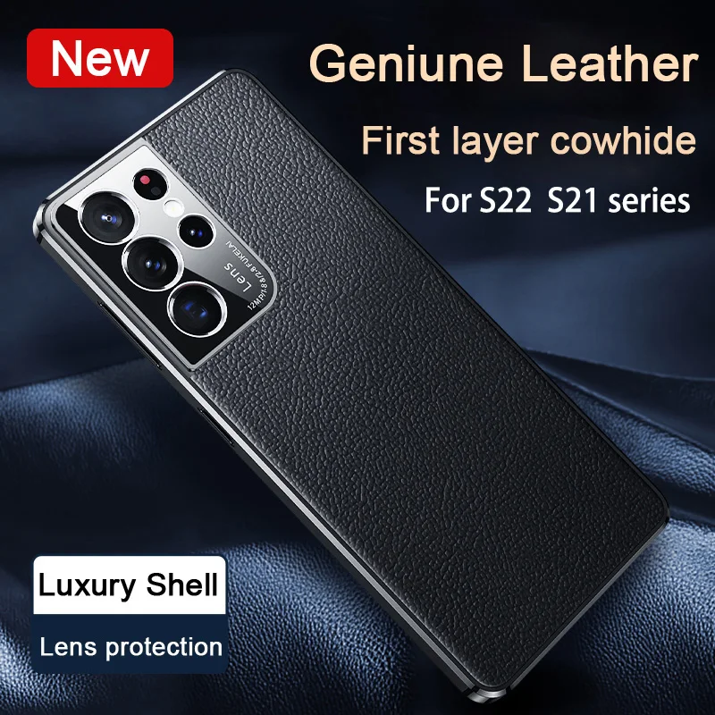 

Luxury Real Cow Geniune Leather Phone Case For Samsung Galaxy S21 S22 Plus Corium Case For Galaxy S21 S22 Ultra original Cover