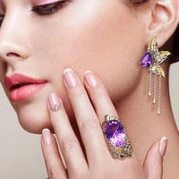 italian craft handmade color treasure rings butterfly purple crystal pendant necklaces tassel earrings jewelry sets for women