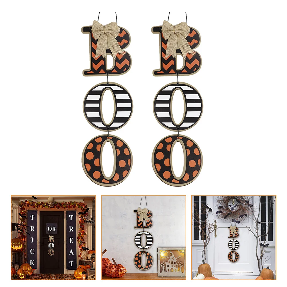 

2 Pcs Listing Halloween Door Hanging Ornaments Board Decor Household Front BOO Props Wooden Decorative Home
