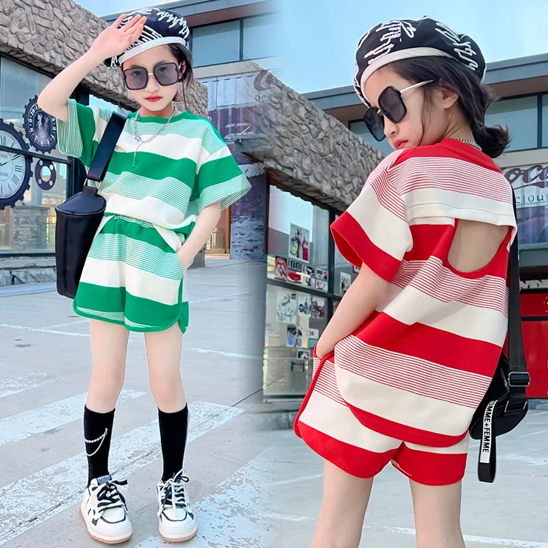 

Girls Clothes Sets Summer Children Casual T-shirts Shorts 2pcs Tracksuits For Teens 4 To 11 Years Old Kids Sports Suit Outfits