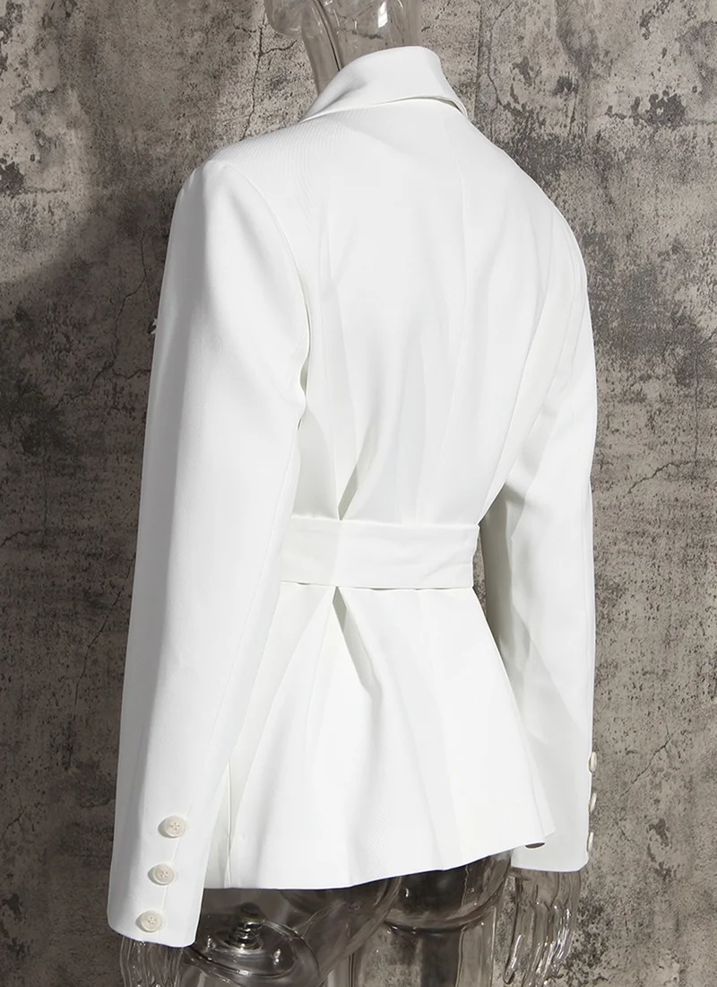 White Office Blazer with Free Sashes 2021 Women Solid Colors Simple Casual Office Blazer Korean Fashion Commute Formal Clothing