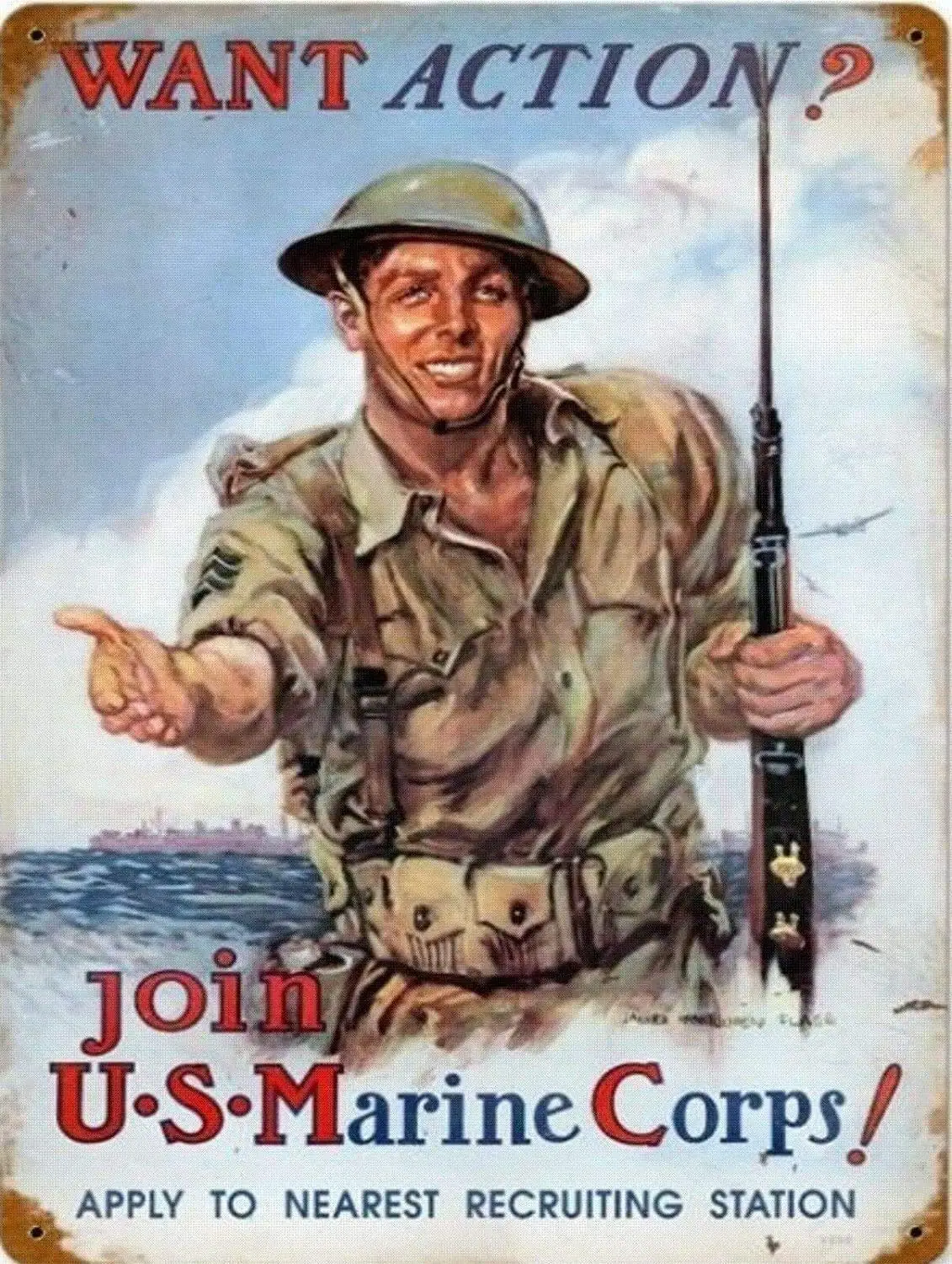 

Vintage New Tin Poster Collection Tin Signs-Us Marine Corps Recruitment Metal Tin Sign 8X12 Inch Retro Art Home Bar Restaurant