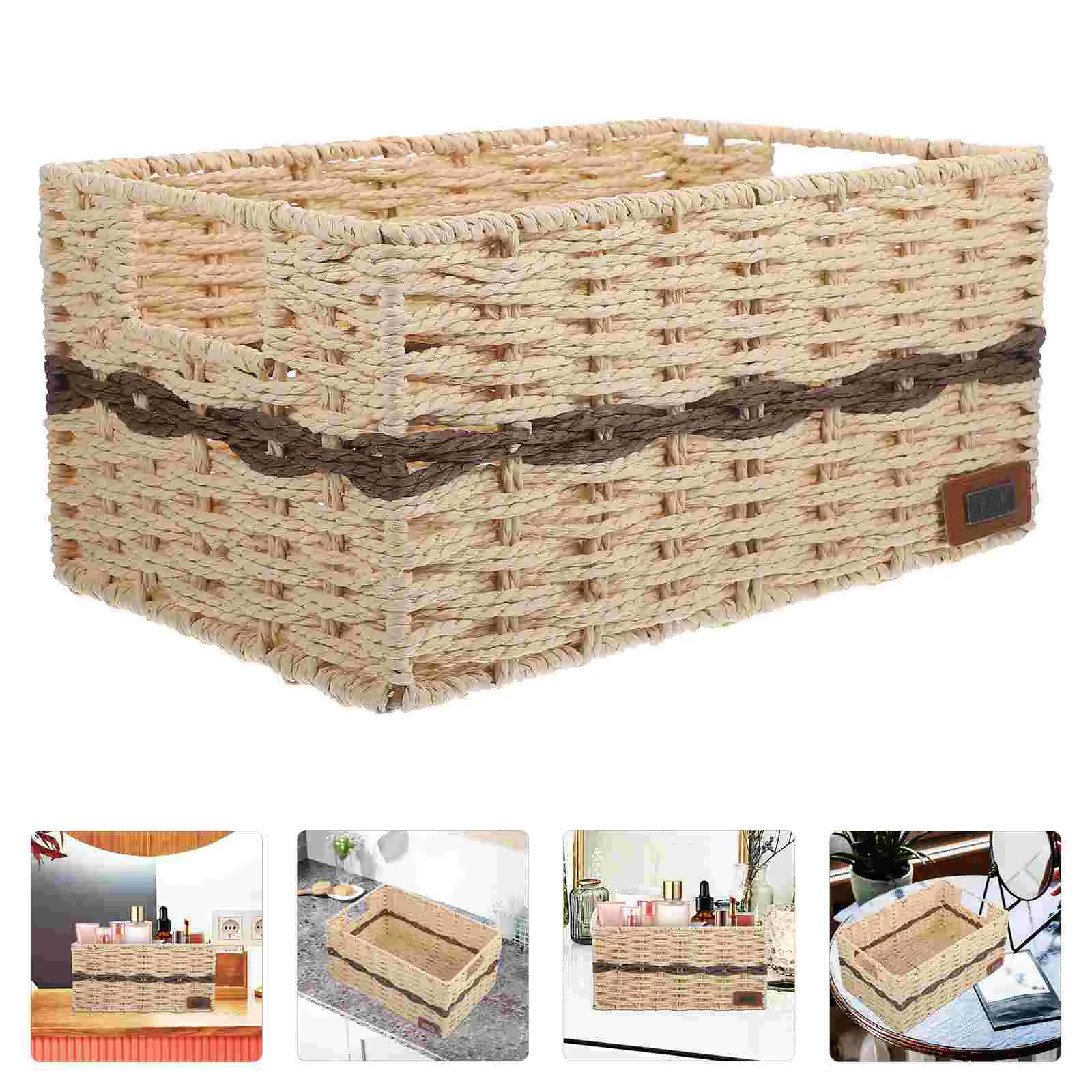 

Straw Storage Basket Multipurpose Container Lid No Cover Baskets Iron Desktop Woven Bin